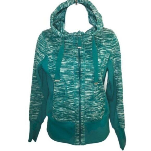 Zella Marled Hoodie Zipper Sweatshirt Jacket Long Sleeves Teal S - Picture 2 of 8